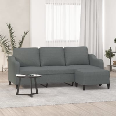 vidaXL - Driezitsbank - met - voetenbank - 180 - cm - stof - donkergrijs