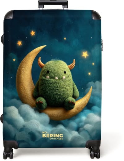 NoBoringSuitcases.com® - Koffer groot - Reiskoffer lichtgewicht - Groen monster op de maan - Rolkoffer met 4 wielen - Grote trolley XL - 98 liter bagage