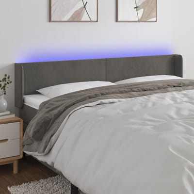 vidaXL - Hoofdbord - LED - 183x16x78/88 - cm - fluweel - donkergrijs