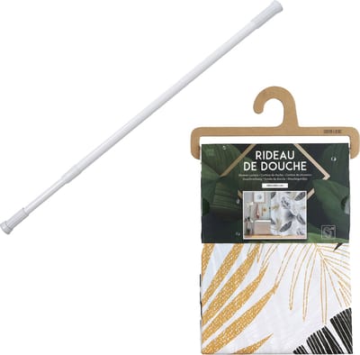Douchegordijn met ringen - wit/Palmleafes - pvc - 180 x 180 cm - incl ophangstang uitschuifbaar 70-120 cm