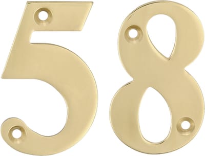 AMIG Huisnummer 58 - massief messing - 10cm - incl. bijpassende schroeven - gepolijst - goudkleur