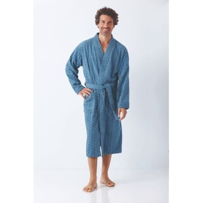 Badstof heren badjas rookblauw Hajo - Blauw - Maat - 48