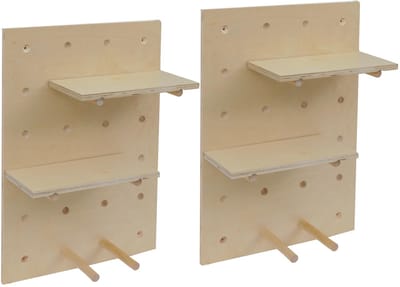 Set van 2 wandpanelen MCW-P24, wanddecoratie wandrek stekbord, 4 niveaus ophanging 60x40cm MVG ~ naturelkleurig