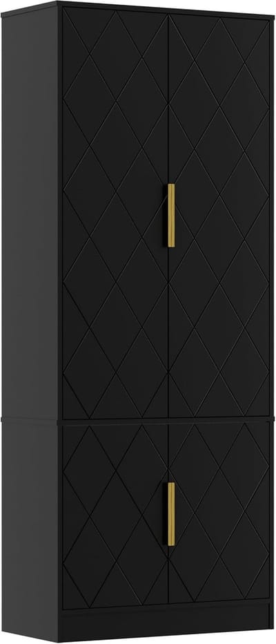 Keuken Hoge Kast - Buffetkast Opslag - Keuken Organiseren - Diamant Design - 150cm Hoog - Zwart