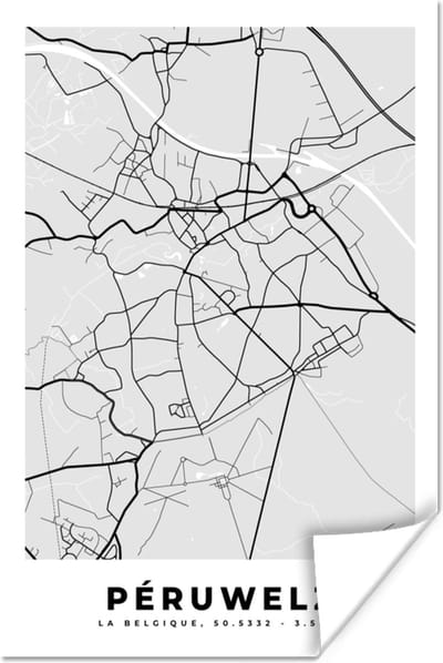 Poster Stadskaart – Plattegrond – België – Zwart Wit – Péruwelz – Kaart - 120x180 cm XXL