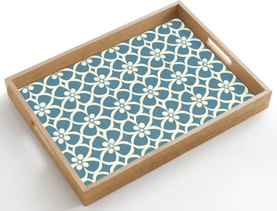 Dienblad hout 50x35 cm - Schootdienblad - Patroon - Symmetrisch - Blauw - Borrelplank rechthoek - Plateau dienbladen