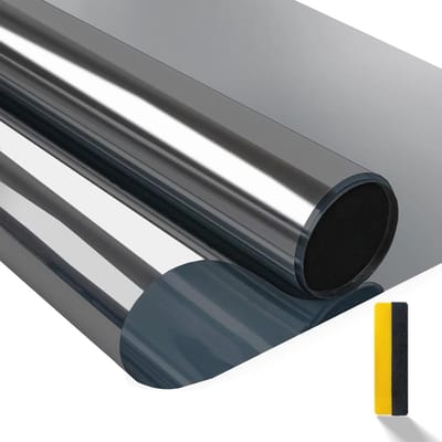 Spiegelfolie voor Raam - Zwart en Zilver, Zonwerende en UV-Beschermende Folie, Zelfklevend, 90 x 400 cm