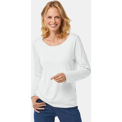 Veelzijdig te combineren shirt met lange mouwen en harmonieuze sierrand - wit - Gr. 22 van Goldner Fashion