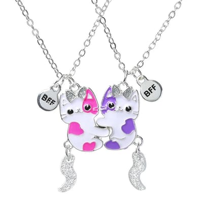 Bixorp Friends BFF Ketting voor 2 met Katjes Roze & Paars -  Poesjes / Kittens Vriendschapsketting - Twee Helften Best Friends - Voor Meisjes - Best Friends Ketting Vriendschap Cadeau voor Twee