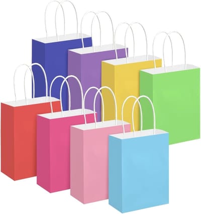 40 stuks cadeauzakjes van kraftpapier met handvat, 15 x 8 x 21 cm, ideaal voor feesten, bruiloften en geschenken, kleurrijke verpakkingen voor elke gelegenheid