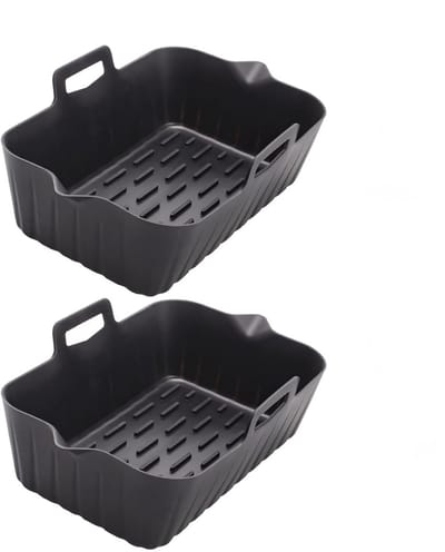 Tweedelige set bakmatten voor de airfryer - Rechthoekige siliconen bakplaat - Bakplaat voor de airfryer - Hittebestendige voering - Rechthoekige voering voor de airfryer - Geschikt voor gebruik in de keuken, oven en magnetron - Zwart - 17,5*12*6 cm