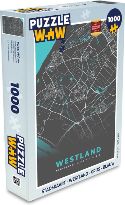 Puzzel Stadskaart - Westland - Grijs - Blauw - Legpuzzel - Puzzel 1000 stukjes volwassenen - Plattegrond