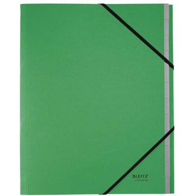 Leitz® Recycle map, A4, 12 vakken met blanco tabbladen, inhoudsopgave, elastieksluiting, 100% recyclebaar, karton, groen