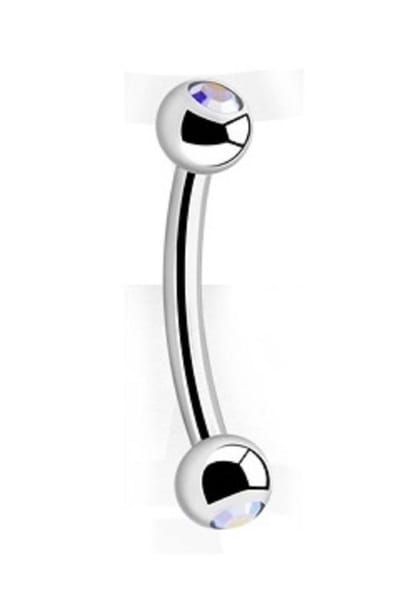 Titanium 6 mm Curved Barbell Piercing 1,2 mm met 3 mm Balletjes & AB steen-accent . RH-Jewelry[High Quality Piercing]
