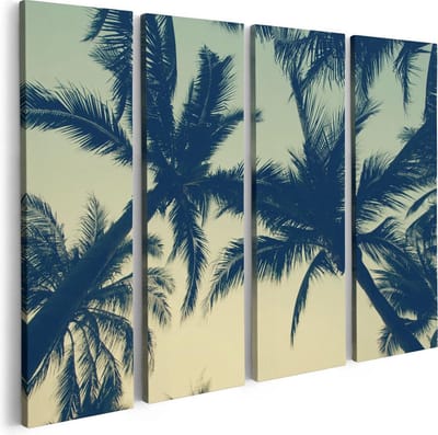 Artaza Canvas Schilderij Vierluik Palmbomen Bladeren - 80x60 - Foto Op Canvas - Canvas Print