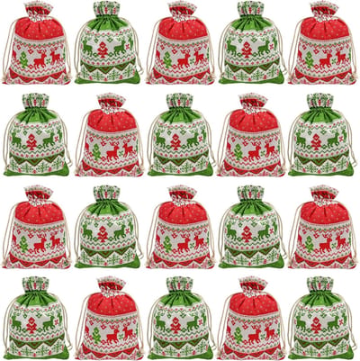 Kerst linnen cadeauzakjes - 24 stuks - 10x14cm - kerstdecoratie voor binnen - Herbruikbaar - Kerst snoepzakjes met trekkoord - Geschikt voor cadeauzakjes voor kinderfeestjes tijdens de kerstvakantie