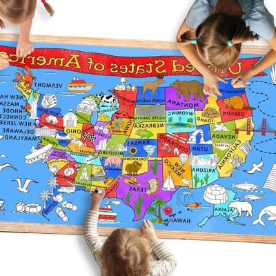 Kleurposter USA - Educatieve kaart - Creatief leren - Opgerold geleverd - 315 x 72 inch - Wit