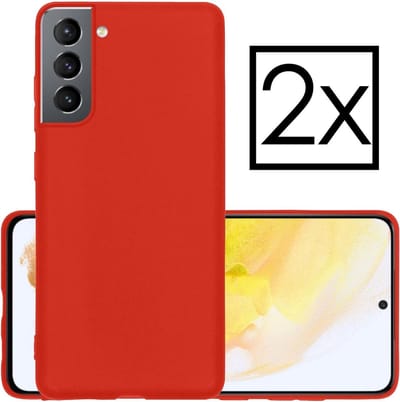 Hoesje - 2 Stuks - Geschikt voor Samsung Galaxy S21 - Sterk & Shockproof - Case Siliconen - Back Cover - Telefoon Hoes - Rood