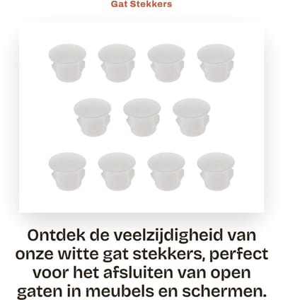 Dailygoods- Gatstekkers 100 Stuks - Wit Kunststof - Diameter 10 mm - Hoogte 11 mm - Geschikt voor Gatdiameter 10-10,5 mm - Eenvoudig te gebruiken - Gatenpluggen