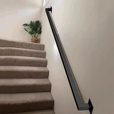 Trapleuning Metaal - Wandsteun Handgreep - Veilig Trap Lopen - Roestwerende Coating - 420cm - Zwart