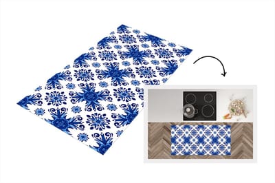 Keukenloper - Loper keuken - Tegel - Bloem - Blauw - Patroon - 120x60 cm - Keukenloper vinyl