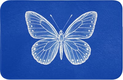 WC mat 60x40 cm - Antislip - Vlinder - Wit - Getekend - Stippen - Toiletmat - Vloermat - Douchemat - Toilet tapijt - Toiletmatten