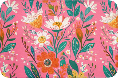 Badmat 90x60 cm - Antislip - Roze - Bloemen - Wit - Oranje - Badmatten voor badkamer - Badkamermat - Douchemat - Badkamer mat