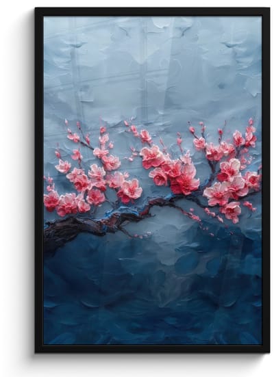 Poster in lijst - Fotolijst 60x90 cm - Posters - Bloesem - Bloem - Roze - Tak - Posterlijst zwart - Decoratie - Wanddecoratie woonkamer - Muurdecoratie slaapkamer