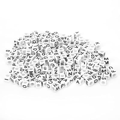 Letterkralen, 6 mm Acrylkralen Vierkant Engels Alfabet Kralen Kleurrijke Letterkralen Crystal String Koord voor Sieraden Maken DIY Ketting Armband(wit)
