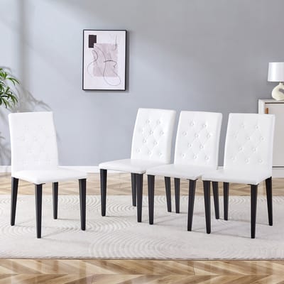MODENUIT Eetkamerstoel – Set Van 4 – Ruitstiksel En Schuimzitting – Voor Eetkamer En Horeca – PU En Metaal Wit Zwart