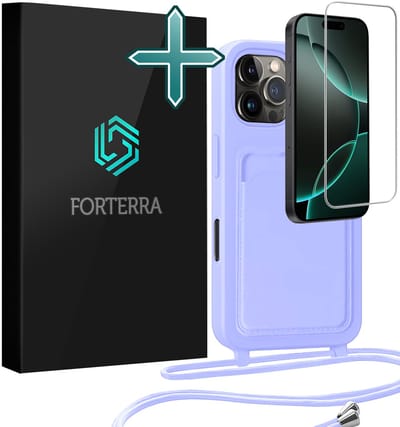 Hoesje Geschikt voor iPhone 16 Pro Pashouder Case Siliconen Hoes Met Koord Met Screenprotector - Hoes Geschikt voor iPhone 16 Pro Met Telefoonkoord Hoesje Back Cover Met Pasjeshouder - Lila
