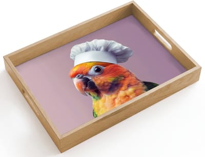 Dienblad hout 40x30 cm - Schootdienblad - Papegaai - Koksmuts - Nieuwsgierig - Vogel - Borrelplank rechthoek - Plateau dienbladen