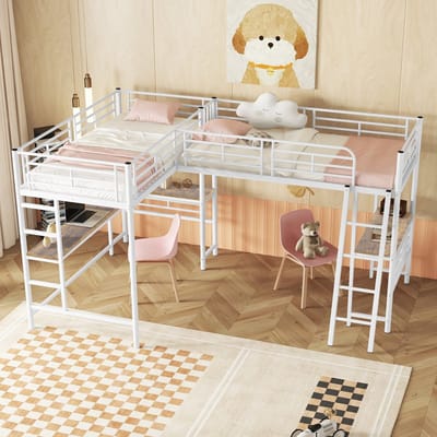 PHOEBE CAT Hoogslaper - 90 x 200 cm *2 - met bureau - opbergplank - kinderbed - Wit