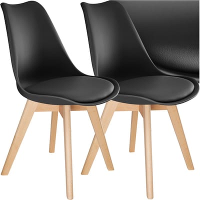 tectake® Eetkamerstoel Frederikke - Set van 2 Eetkamerstoelen met Gevoerde Stoffen Zitting - Massief Houten Poten - Ergonomische Stoelen geschikt voor Woonkamer, Eetkamer, Slaapkamer en Keuken - Draagkracht 120kg - Zwart