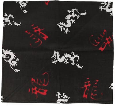 Haarsoires Haarband Bandana Zakdoek 55cm – Oosters Draak Tekens – Rood Wit Zwart - Multifunctioneel Accessoire voor Haar, Festivals en Mode - One Size & Unisex