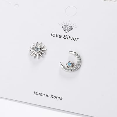 Boucles d'oreilles asymétriques romantiques étoile lune en argent sterling 925 avec zircon bleu bijoux de fête dropshipping S -E884 gray