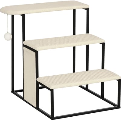 3-Traps Hondentrap 53 cm – Huisdierentrap voor Katten tot 6 kg met Oprijhulp voor Bed – Crèmewit