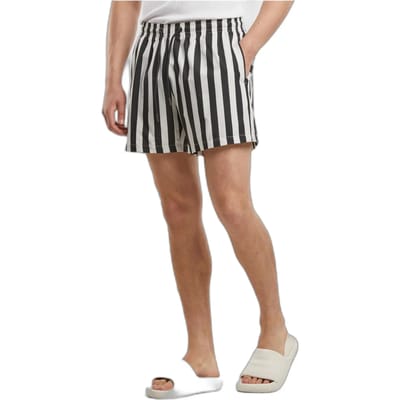 Urban Classics - Striped Seersucker Zwemshorts - S - Zwart/Gebroken wit