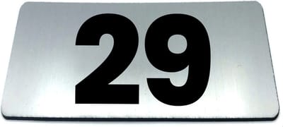 Nummerplaatje 29 - 80 x 50 x 1,6 mm - RVS-look geborsteld - Incl. 3M-tape | Nummerbordje - Deur en kamernummer - brievenbusnummers - Gratis verzending - 5 jaar garantie | Gratis Verzending
