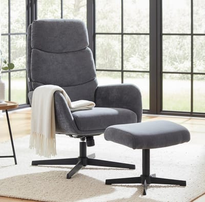 STILVORA Fauteuil 66 x 75 x 99 Cm - Met Hocker En Hoge Rugleuning - Zacht Schommelend Voor Woonkamer En Slaapkamer - Stof Grijs