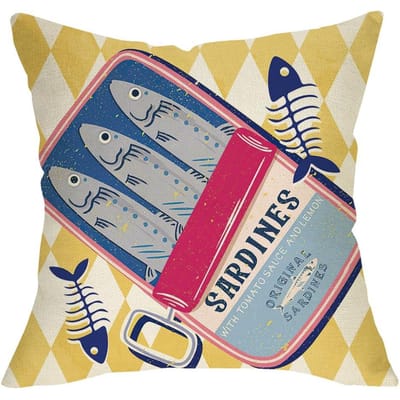 VIKAMA Sardine Blikvoer Decoratieve Plaid Kussen Set voor Woonkamer Bank Kussenhoes met Onzichtbare Rits Woondecoratie 50x50cm