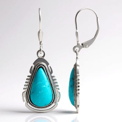 Cavill - 925 Sterling Zilver Oorbellen met Blauwe Kingman Mohave Turkoois 4,559 ct - Handgemaakte Boho Druppelvorm Filigraan Design