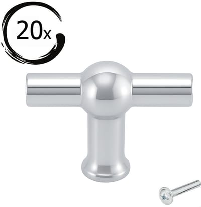 20X Kastknoppen T-Greep Chroom- Kastknop - Meubelknop - T-Greep - deurknoppen voor kasten - Meubelbeslag - deurknopjes - Kansas