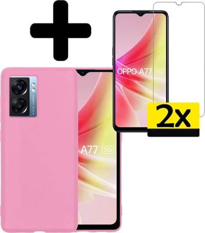 Hoesje - Met 2x Screenprotector - Geschikt voor OPPO A77 - Sterk & Shockproof - Back Cover - Siliconen Case - Telefoon Hoes - Telefoonhoesjes - Lichtroze