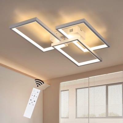 NETTLIFE Plafondlamp LED – Wit – rechthoekig - 3-lichts – Metaal – Dimbaar – Moderne Plafondverlichting – met Afstandsbediening – 63W – voor Woonkamer | Slaapkamer | Eetkamer – 60cm