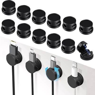 Set van 16 Zelfklevende Kabelclips met 360° Rotatie voor Kabelbeheer - Desk Organizer voor Thuis en Kantoor (Zwart)