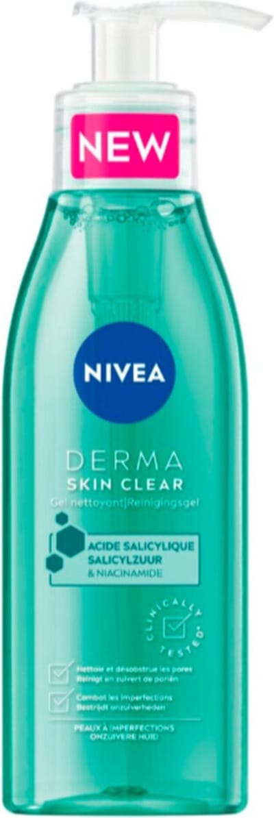 NIVEA Derma Skin Clear Reinigingsgel - 3 x 150 ml - Voordeelverpakking