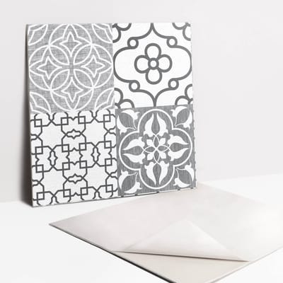 Tulup PVC Tegels - Portugese Motieftegels Vinyl Tegels - 30 cm x 30 cm - Zwart en Wit Vloer Tegels PVC - Verpakking van 9 stuks - Modern Plaktegels - Zelfklevende PVC Tegels - Plaktegels keuken en Badkamer