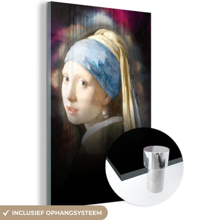 MuchoWow® Glasschilderij 40x60 cm - Schilderij acrylglas - Meisje met de parel - Johannes Vermeer - Olieverf - Foto op glas - Schilderijen