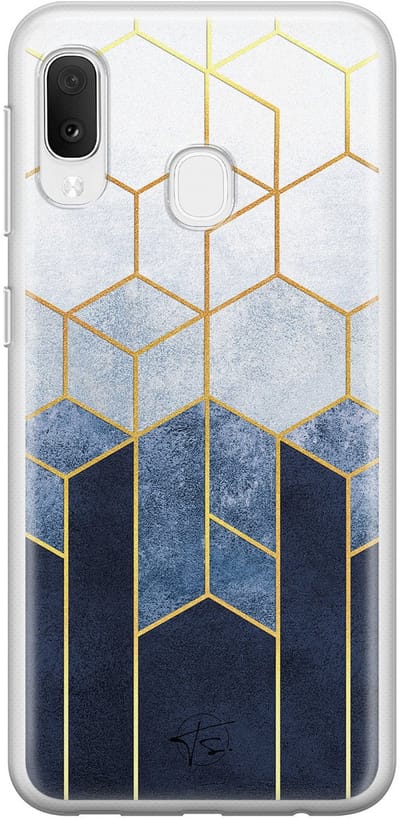 Hoesje geschikt voor Samsung Galaxy A20e - Geometrisch fade art - Soft Case - TPU - Print - Blauw - Mooie Telefoonhoesjes